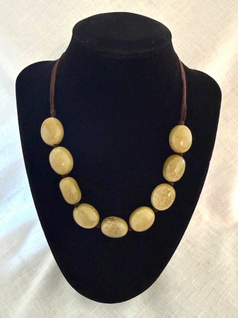 Natural Stone Bead Necklace 18 Inch Olive Green Pebble Boho Artisan